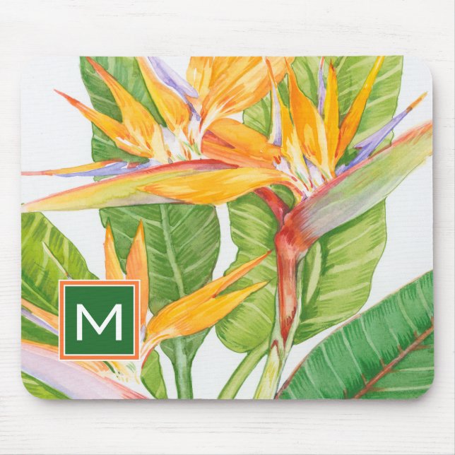 Mousepad Monograma | Flores Exóticas Aquarela (Frente)