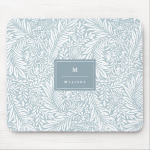 Mousepad Monograma Folhagem Floral Dusty Elegante Branco
