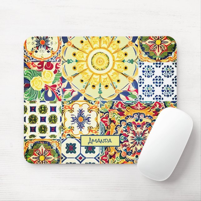 Mousepad Monograma geométrico dos azulejos de laranja medit (Com mouse)