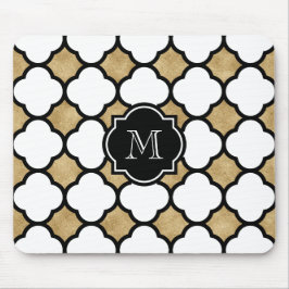 Mousepad Monograma Geométrico Dourado Branco Quatrefol