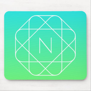 Mousepad Monograma Geométrico Legal Azul e Verde Lima Omb