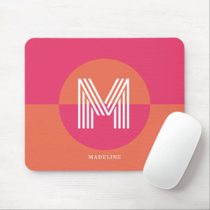 Mousepad Monograma Geométrico Moderno Rosa Laranja Chic Ret