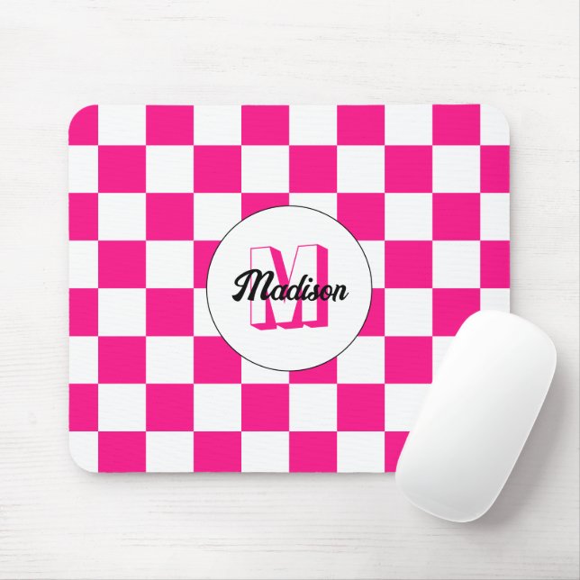 Mousepad Monograma geométrico retrógrado branco-rosa-quente (Com mouse)