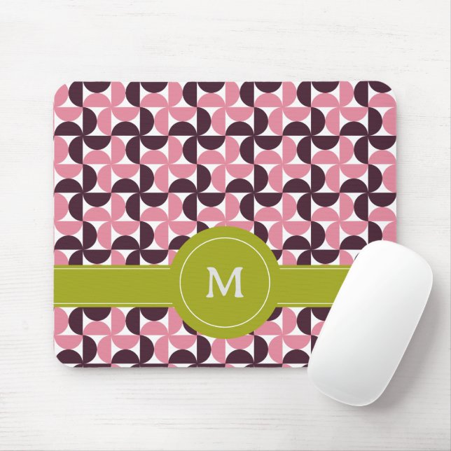 Mousepad Monograma Geométrico Rosa Borgonha Floral Verde Li (Com mouse)