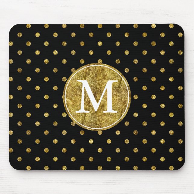 Mousepad Monograma Glam e preto Dourado chique dos pontos (Frente)