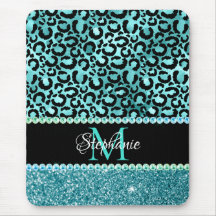 Monograma Glam Feminino de Leopardo Azul e Verde
