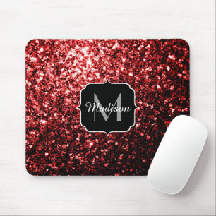 Mousepad Monograma Glamour com Brilho Falso Vermelho Escuro