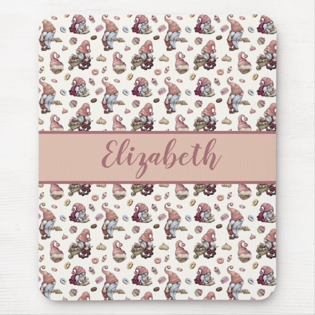 Mousepad Monograma Gnomos Baking Cupcakes Rosquinha Script  (Frente)
