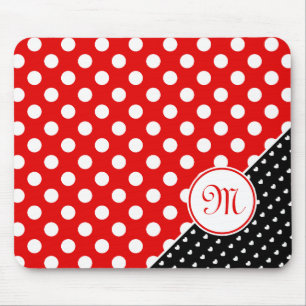Mousepad Monograma, Grandes Bolinhas, Vermelho, Preto E Bra