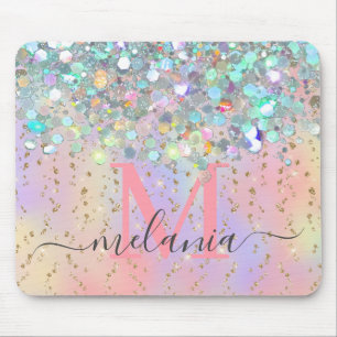 Mousepad Monograma Holográfico de Rosa Dourado brilhante