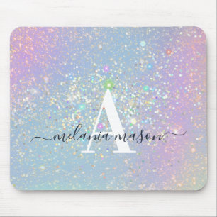 Mousepad Monograma Holográfico Glitter Elegante de Faíscas