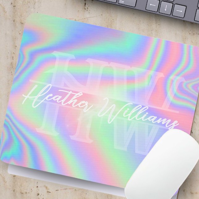 Mousepad Monograma Holograma Iridescente Inicial (Criador carregado)