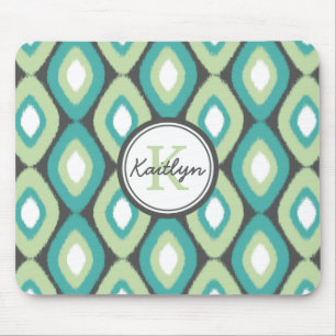 Mousepad Monograma Ikat Diamantes Padrão Mint