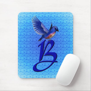 Mousepad Monograma Inicial B Pássaro Azul