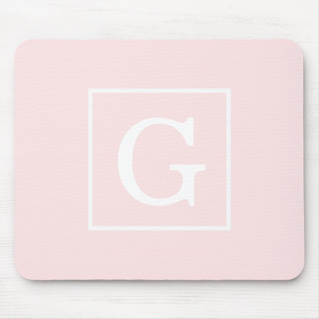 Mousepad Monograma Inicial Branco Rosa Claro Emoldurado (Frente)