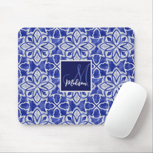 Mousepad Monograma inicial de cinzas azul-na moda