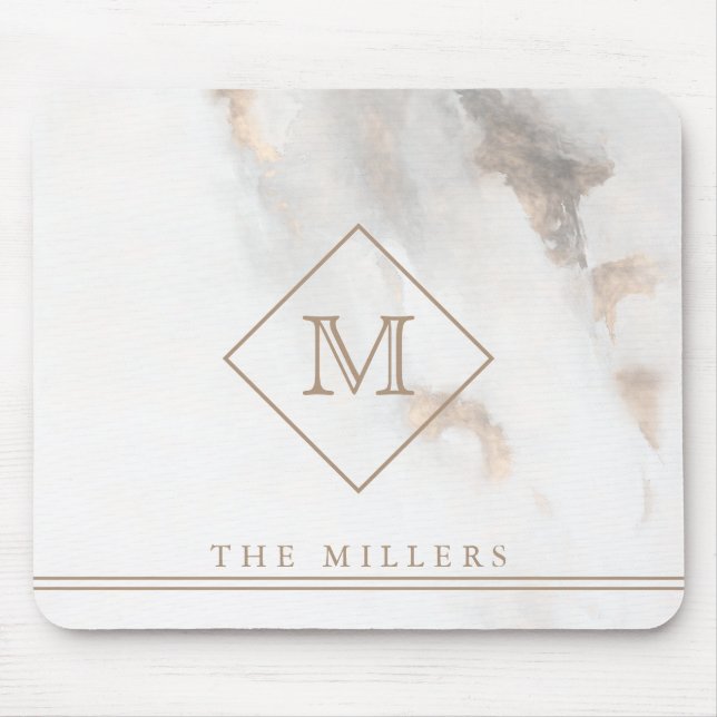 Mousepad Monograma inicial de diamante, mármore de Cinzas p (Frente)