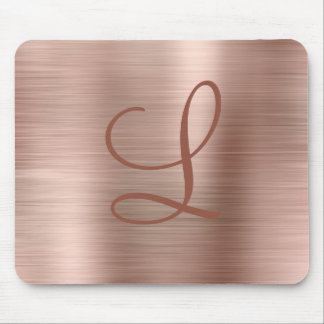 Mousepad Monograma inicial de metal com Rosa Dourado escova