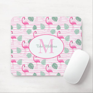 Mousepad Monograma Inicial de Oval Flamingo Rosa, Personali