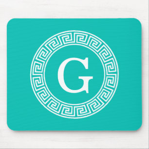 Mousepad Monograma Inicial de Quadro-Redondo Grego Branco T