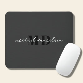 Mousepad Monograma inicial de script branco e mínimo preto