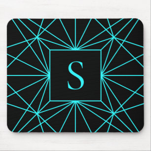 Mousepad Monograma Inicial Desenho Geométrico Turquesa