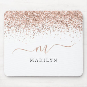 Mousepad Monograma Inicial do Nome do Script Glitter Dourad