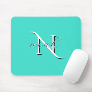 Mousepad Monograma Inicial e Nome Personalizado em Turquesa