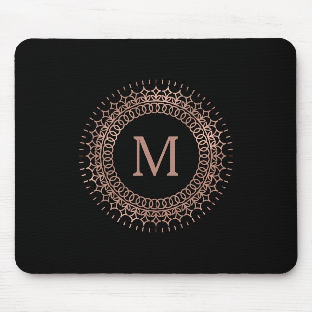 Mousepad Monograma Inicial Elegante Dourado e Rosa preto (Frente)
