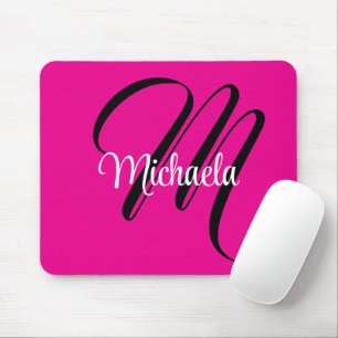 Mousepad Monograma inicial minimalista moderno nome rosa qu
