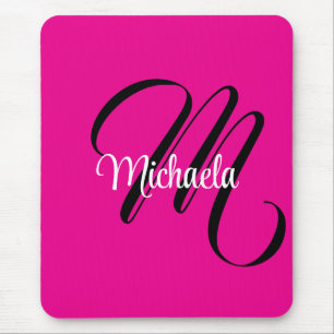 Mousepad Monograma inicial minimalista moderno nome rosa qu