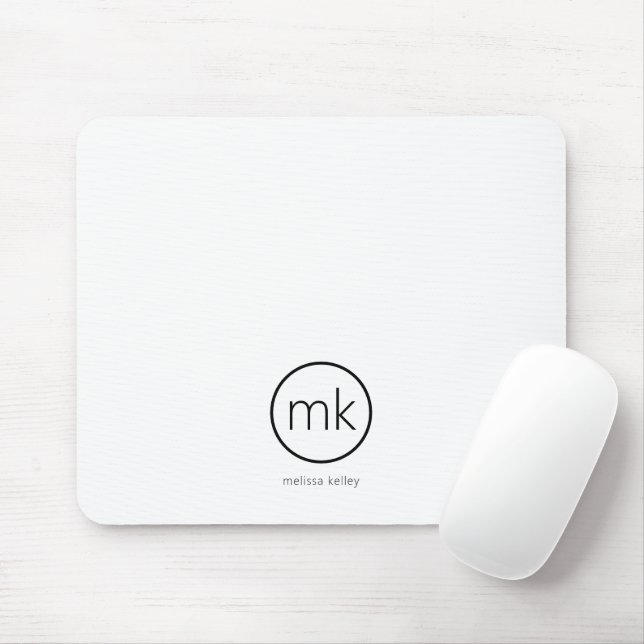 Mousepad Monograma Inicial Mínimo Profissional Limpo Branco (Com mouse)