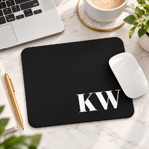 Mousepad Monograma Inicial Moderno Preto Branco Personaliza