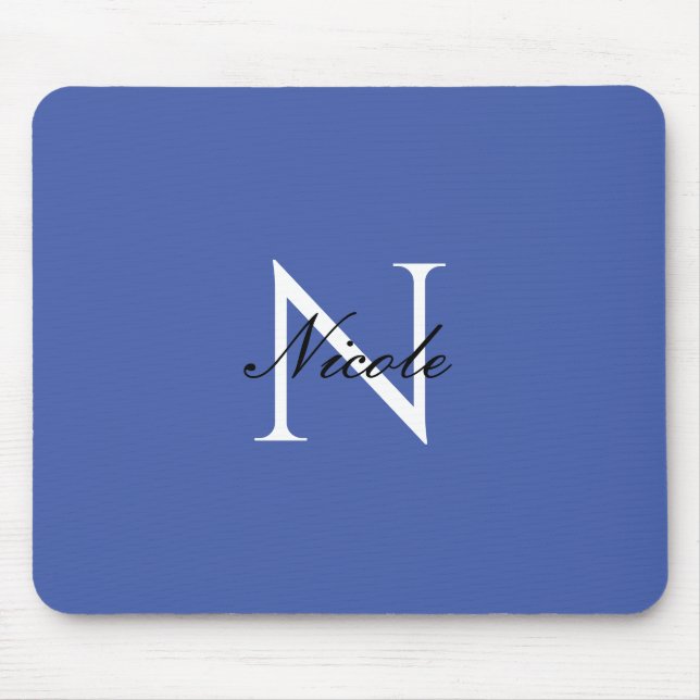 Mousepad Monograma Inicial Nome Próprio Manuscrito Azul (Frente)