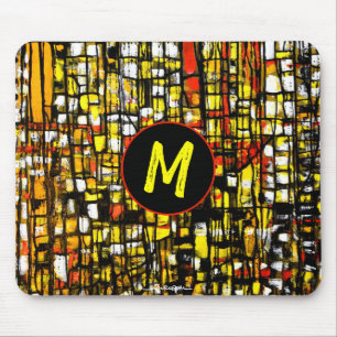 Mousepad Monograma Laranja Amarelo Amarelo Vermelho Abstrat
