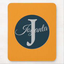 Mousepad Monograma laranja cinza azul personalizado Elegant