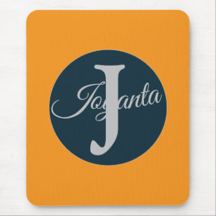 Mousepad Monograma laranja cinza azul personalizado Elegant