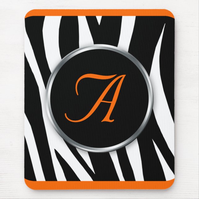 Mousepad Monograma Laranja Impressão Chic Zebra (Frente)
