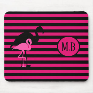 Mousepad Monograma legal Flamingo Black and Pink Strips