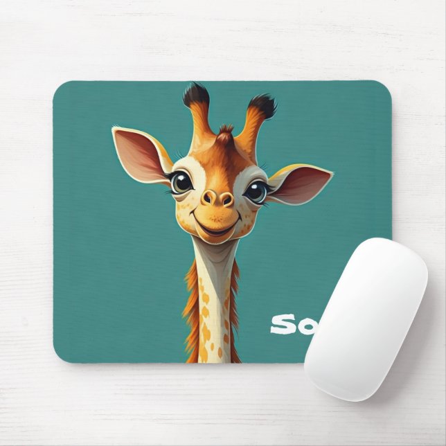 Mousepad Monograma Linda girafa giratória para seu Blue (Com mouse)