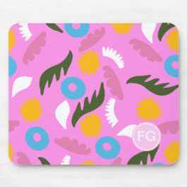 Mousepad monograma lindo padrão floral rosa ousado 