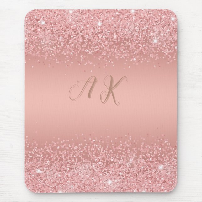 Mousepad Monograma Luxuoso em Rose Gold Elegante (Frente)
