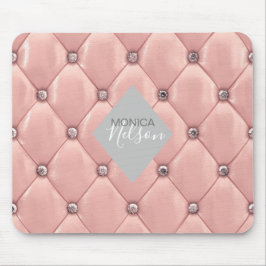 Mousepad monograma luxuoso rosa dourado tufado