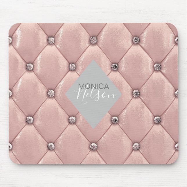 Mousepad monograma luxuoso rosa dourado tufado (Frente)