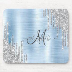 Mousepad Monograma Metálico Azul com Pingos de Brilho Prate