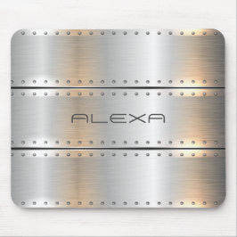 Mousepad Monograma metálico de listras prateadas