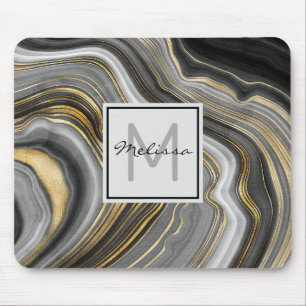 Mousepad Monograma Mineral Geódico Dourado e de Agata Moder