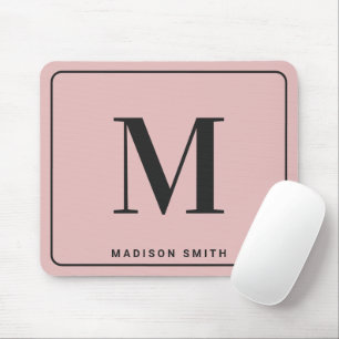 Mousepad Monograma Minimalista Moderno com Nome - Rosa Bege