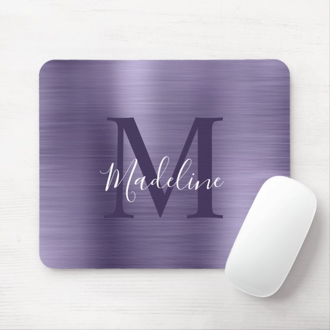 Mousepad Monograma Mínimo Elegante Brugado de Metal Roxo (Com mouse)