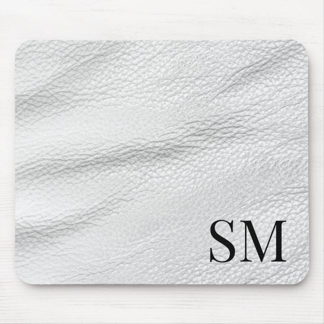 Mousepad Monograma Mínimo Elegante de Couro Branco (Frente)